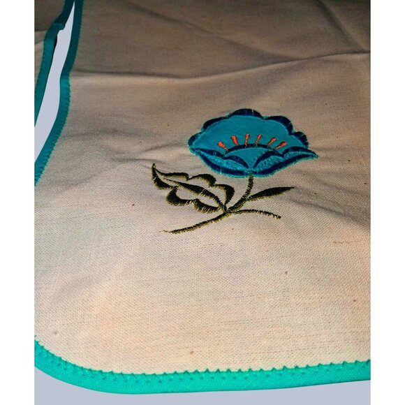 Set Of 4 Embroidered Floral Cloth Napkins With Teal Trim - Picture 6 of 8